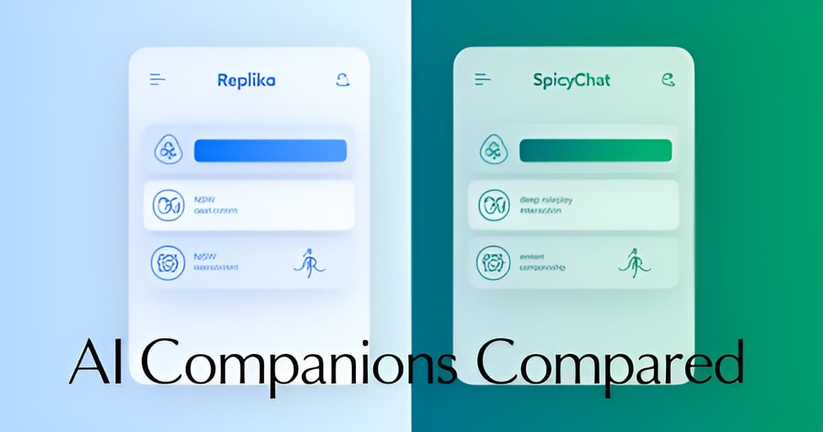 Flat illustration of two smartphones with chat interfaces in blue and green, comparing AI companion platforms for 2026.